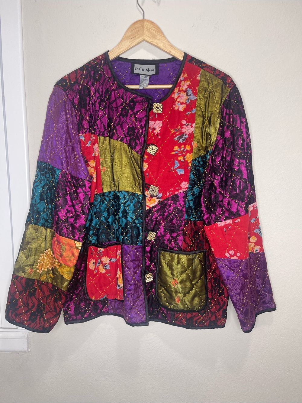 Vintage Indigo Moon Patchwork Quilted Jacket - Multicolor